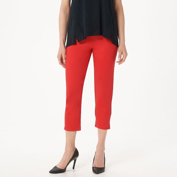 H by Halston Ultra Knit Slim-Leg Crop Pants 4 Side Slits Pull On Cardinal Red - Picture 1 of 10